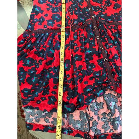 Free People Women's Red Floral Love Letter Oversized Tunic Blouse Size Small - Picture 11 of 11